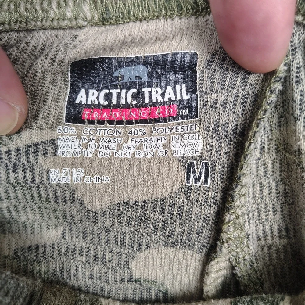 Arctic Trail Thermal Pants Mens M Green Camo Waffle Knit Cotton Blend Long Johns